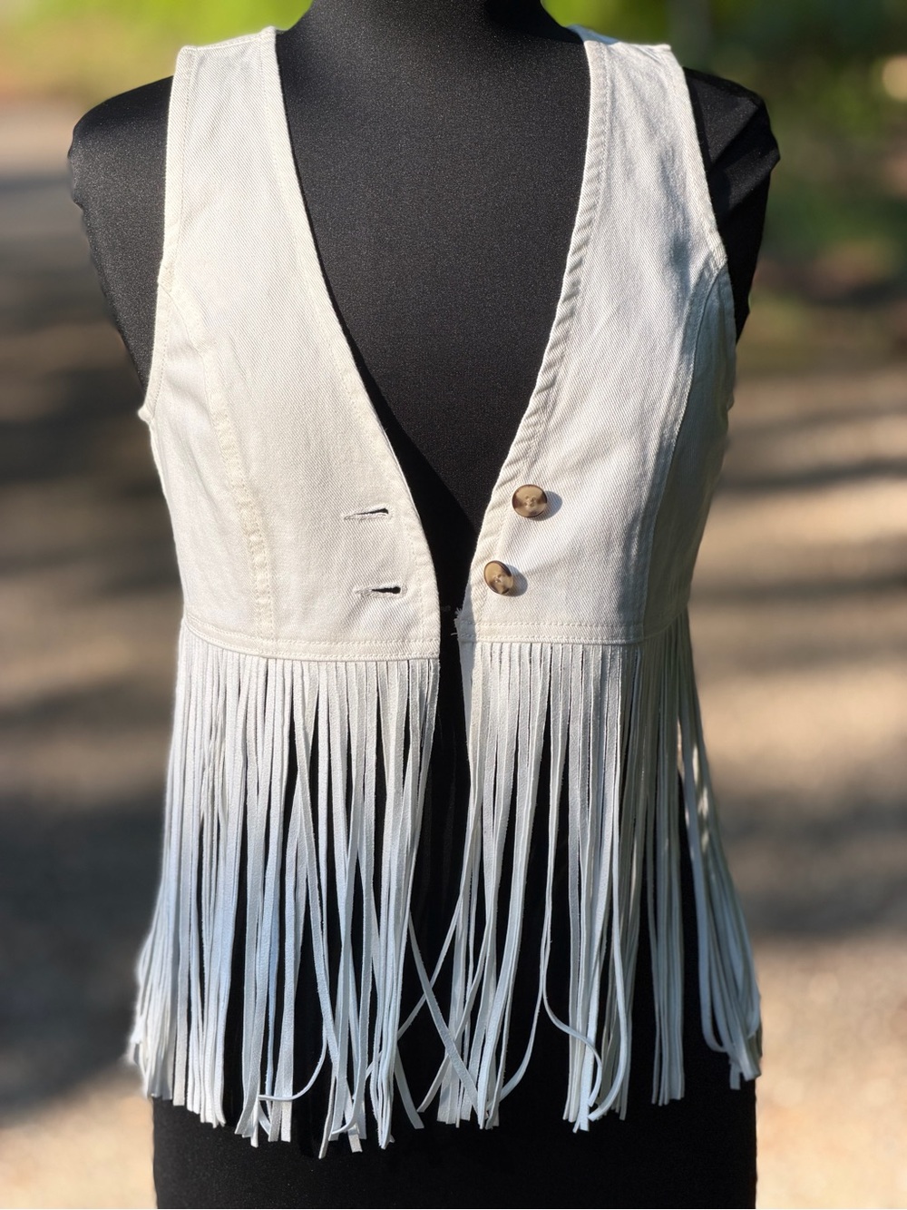 White Fringe Button-Front Vest
